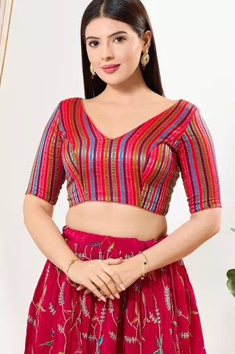 Women's brocade padded back open elbow sleeves saree blouse