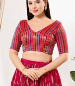 Women's brocade padded back open elbow sleeves saree blouse