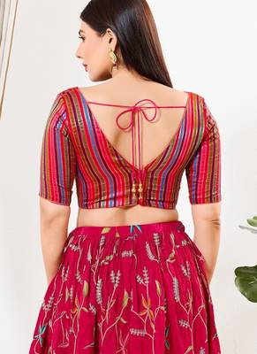 Women's brocade padded back open elbow sleeves saree blouse 2