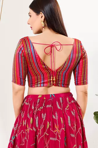 Women's brocade padded back open elbow sleeves saree blouse