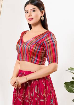Women's brocade padded back open elbow sleeves saree blouse 3