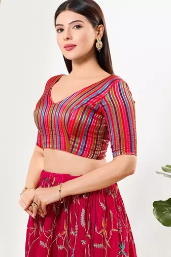 Women's brocade padded back open elbow sleeves saree blouse