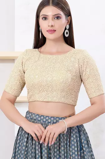 Women's shifli padded back open elbow sleeves saree blouse