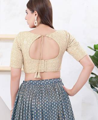 Women's shifli padded back open elbow sleeves saree blouse 2