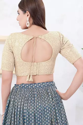 Women's shifli padded back open elbow sleeves saree blouse