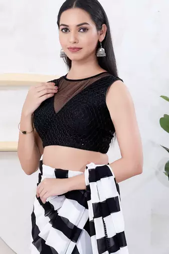 Women's net padded back open sleeveless saree blouse