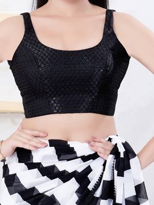 Women's jacquard padded back open sleeveless saree blouse 4
