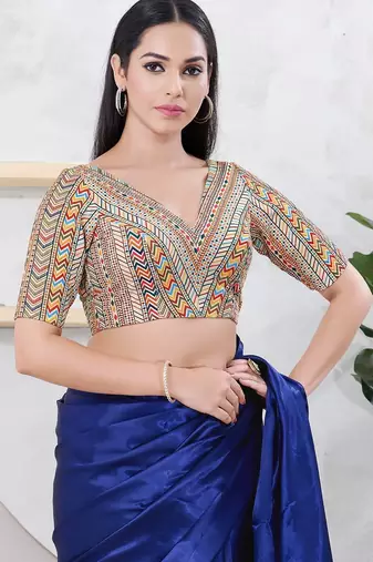 Women's shifli padded back open elbow sleeves saree blouse
