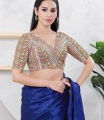 Women's shifli padded back open elbow sleeves saree blouse