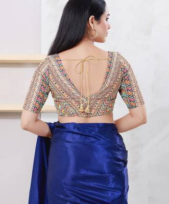 Women's shifli padded back open elbow sleeves saree blouse 2