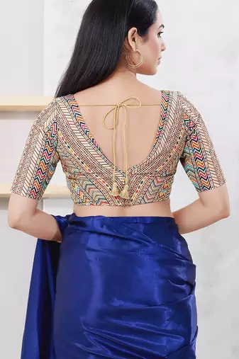 Women's shifli padded back open elbow sleeves saree blouse