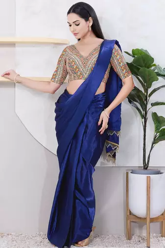 Women's shifli padded back open elbow sleeves saree blouse