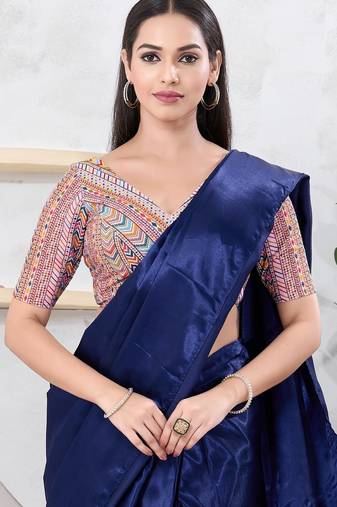 Women's shifli padded back open elbow sleeves saree blouse