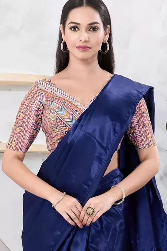 Women's shifli padded back open elbow sleeves saree blouse