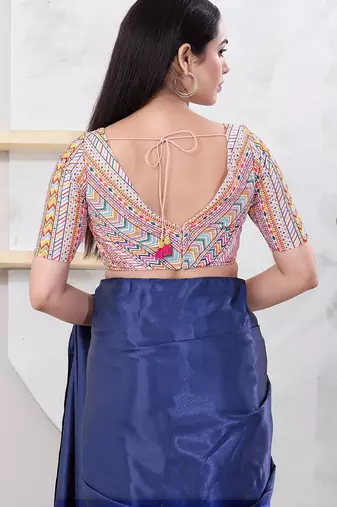 Women's shifli padded back open elbow sleeves saree blouse
