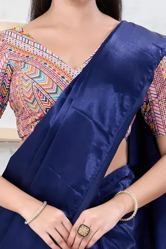 Women's shifli padded back open elbow sleeves saree blouse