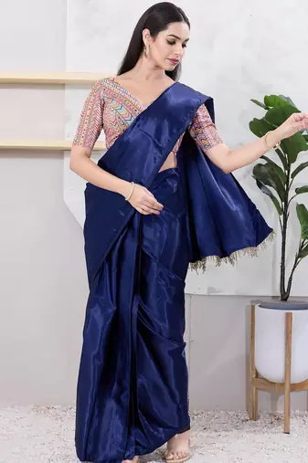 Women's shifli padded back open elbow sleeves saree blouse
