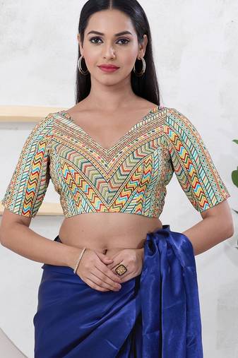 Women's shifli padded back open elbow sleeves saree blouse
