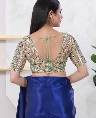 Women's shifli padded back open elbow sleeves saree blouse 2