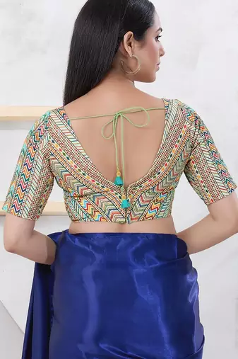 Women's shifli padded back open elbow sleeves saree blouse