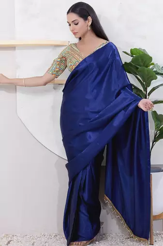 Women's shifli padded back open elbow sleeves saree blouse