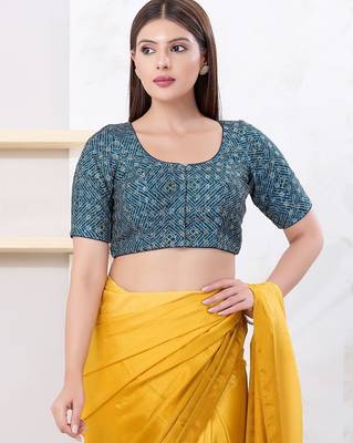 Women's art silk padded front open elbow sleeves saree blouse 1