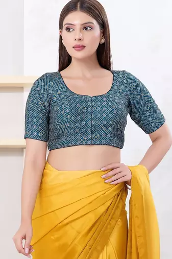 Women's art silk padded front open elbow sleeves saree blouse