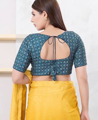 Women's art silk padded front open elbow sleeves saree blouse 2