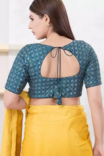 Women's art silk padded front open elbow sleeves saree blouse
