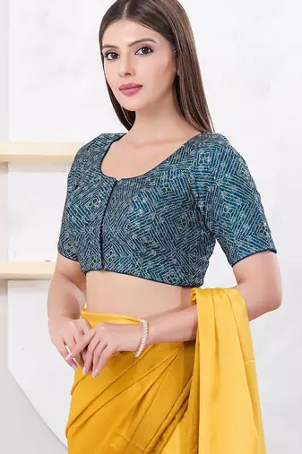 Women's art silk padded front open elbow sleeves saree blouse