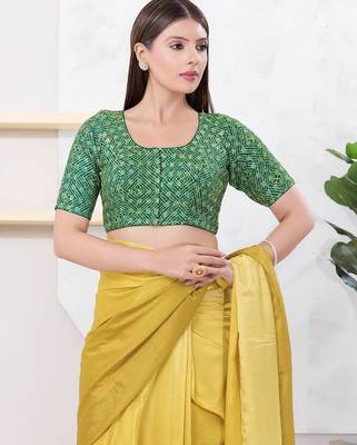 Women's art silk padded front open elbow sleeves saree blouse 1