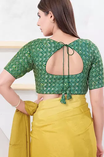 Women's art silk padded front open elbow sleeves saree blouse