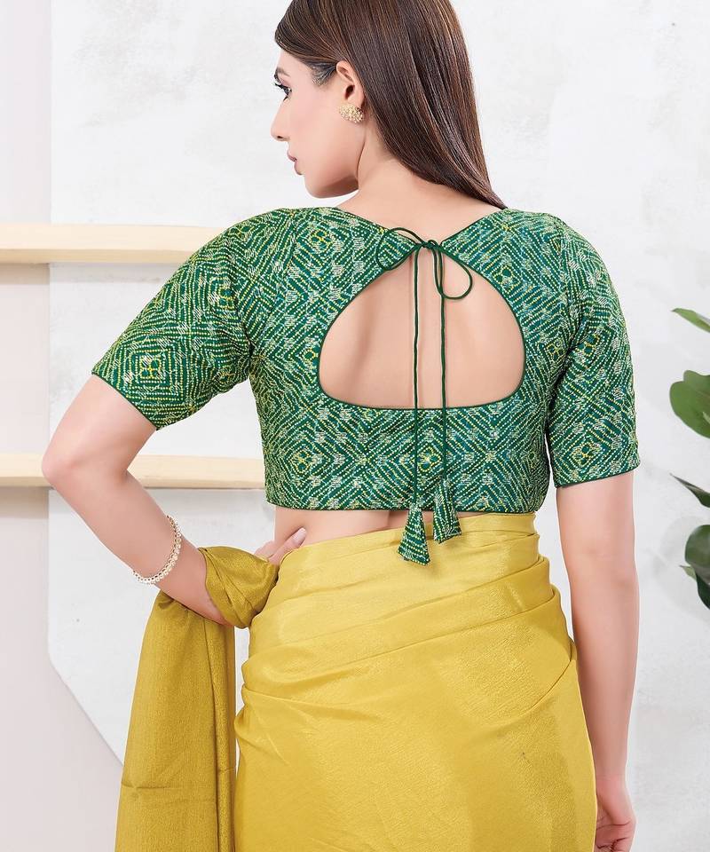 Women's art silk padded front open elbow sleeves saree blouse