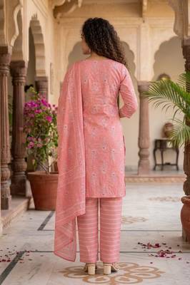 Prach printed cotton blend stitched floral print salwar kurta dupatta for women 3