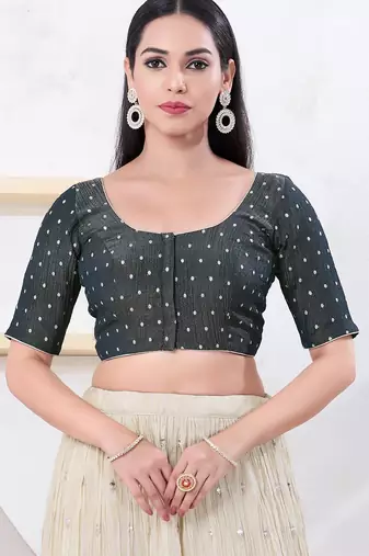 Women's tissue padded front open elbow sleeves saree blouse