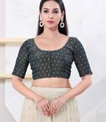 Women's tissue padded front open elbow sleeves saree blouse