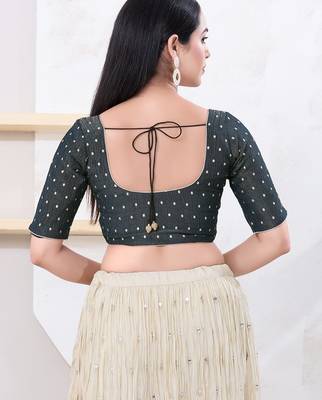 Women's tissue padded front open elbow sleeves saree blouse 2