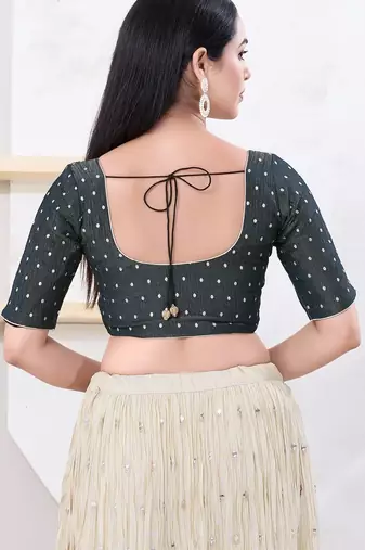 Women's tissue padded front open elbow sleeves saree blouse