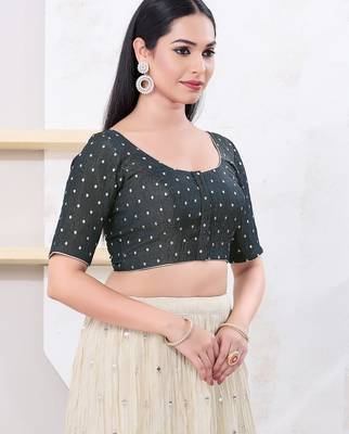 Women's tissue padded front open elbow sleeves saree blouse 3