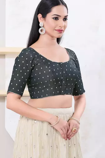 Women's tissue padded front open elbow sleeves saree blouse