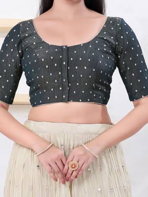 Women's tissue padded front open elbow sleeves saree blouse 4