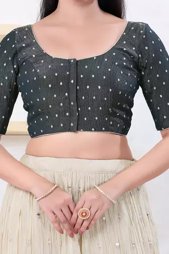 Women's tissue padded front open elbow sleeves saree blouse