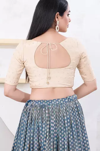 Women's tissue padded front open elbow sleeves saree blouse