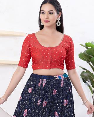 Women's tissue padded front open elbow sleeves saree blouse 1