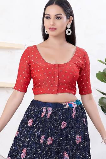 Women's tissue padded front open elbow sleeves saree blouse