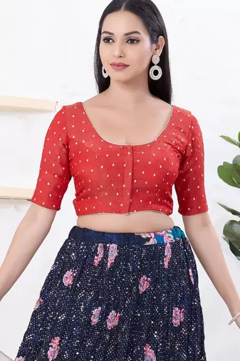 Women's tissue padded front open elbow sleeves saree blouse