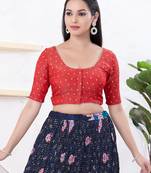 Women's tissue padded front open elbow sleeves saree blouse
