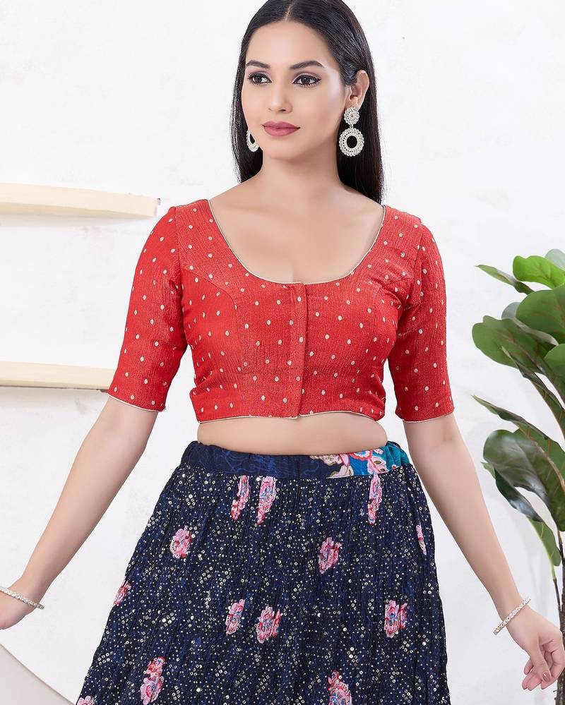 Women's tissue padded front open elbow sleeves saree blouse