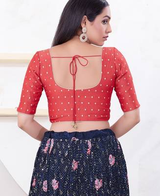 Women's tissue padded front open elbow sleeves saree blouse 2