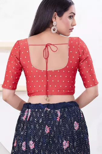 Women's tissue padded front open elbow sleeves saree blouse